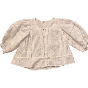Free People White Eyelet Cropped Blouse, Size Small, Detailed Blouse